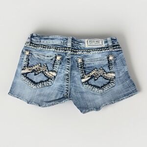 Miss Me Denim Jeans Shorts Womens 28 Distressed Raw Hem Embroidered Fringe Y2K